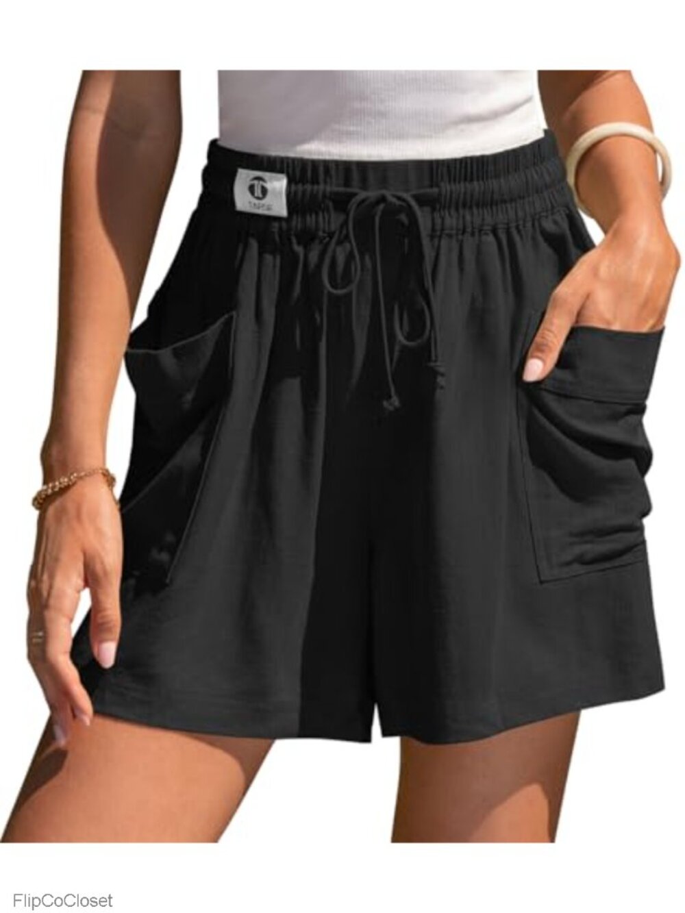 Linen High Waisted Elastic Waist Wide Leg Drawstring Casual Lounge Shorts with